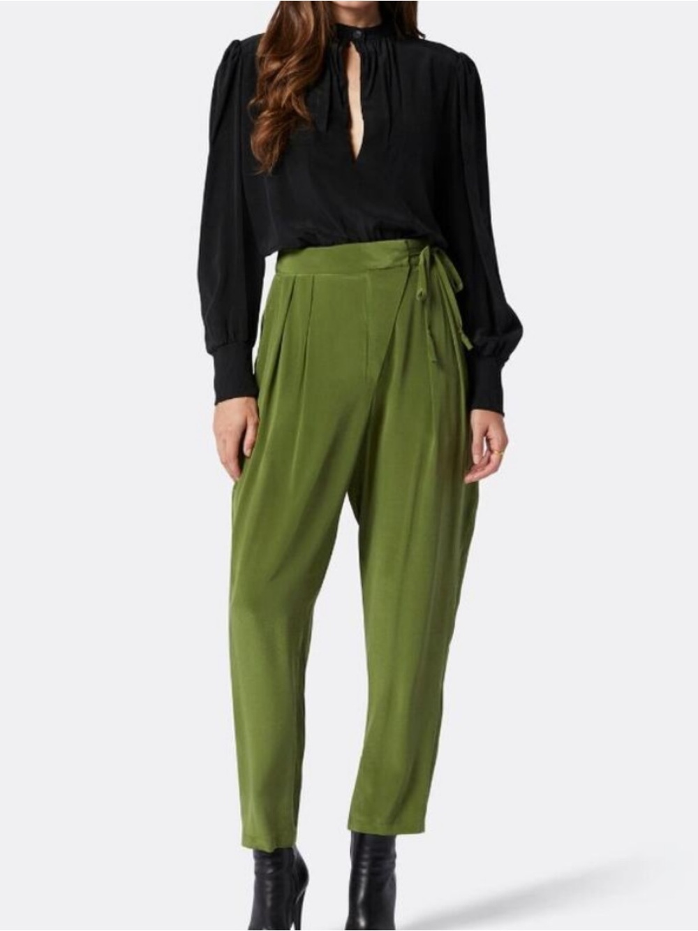 Joie Wilmont Pleated Silk Pants Green Size 2